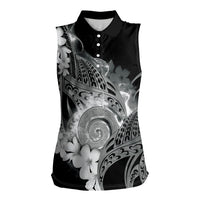 Piko Hawaiian Women Sleeveless Polo Shirt Monochrome Galaxy Spiral Plumeria Tribal Patterns