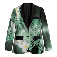 Piko Hawaiian Blazer Green Galaxy Spiral Plumeria Tribal Patterns