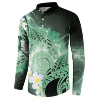 Piko Hawaiian Button Sweatshirt Green Galaxy Spiral Plumeria Tribal Patterns