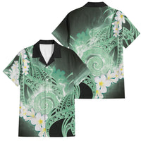 Piko Hawaiian Family Matching Long Sleeve Bodycon Dress and Hawaiian Shirt Green Galaxy Spiral Plumeria Tribal Patterns