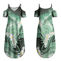 Piko Hawaiian Family Matching Summer Maxi Dress and Hawaiian Shirt Green Galaxy Spiral Plumeria Tribal Patterns