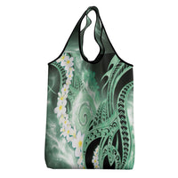 Piko Hawaiian Grocery Bag Green Galaxy Spiral Plumeria Tribal Patterns