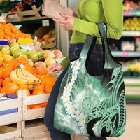 Piko Hawaiian Grocery Bag Green Galaxy Spiral Plumeria Tribal Patterns