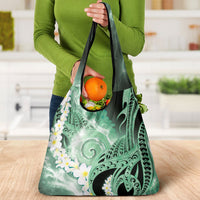 Piko Hawaiian Grocery Bag Green Galaxy Spiral Plumeria Tribal Patterns