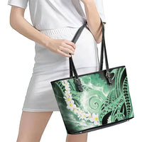 Piko Hawaiian Leather Tote Bag Green Galaxy Spiral Plumeria Tribal Patterns