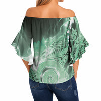 Piko Hawaiian Off Shoulder Wrap Waist Top Green Galaxy Spiral Plumeria Tribal Patterns DT05 - Polynesian Pride