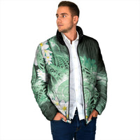 Piko Hawaiian Padded Jacket Green Galaxy Spiral Plumeria Tribal Patterns