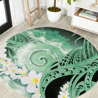 Piko Hawaiian Round Carpet Green Galaxy Spiral Plumeria Tribal Patterns