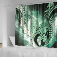 Piko Hawaiian Shower Curtain Green Galaxy Spiral Plumeria Tribal Patterns