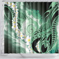 Piko Hawaiian Shower Curtain Green Galaxy Spiral Plumeria Tribal Patterns