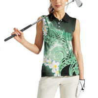 Piko Hawaiian Women Sleeveless Polo Shirt Green Galaxy Spiral Plumeria Tribal Patterns