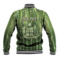 Personalised Fiji Language Week Sugarcane Masi Baseball Jacket Green Tapa Tribal Pattern