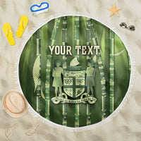 Personalised Fiji Language Week Sugarcane Masi Beach Blanket Green Tapa Tribal Pattern