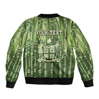 Personalised Fiji Language Week Sugarcane Masi Bomber Jacket Green Tapa Tribal Pattern