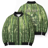 Personalised Fiji Language Week Sugarcane Masi Bomber Puffer Jacket Green Tapa Tribal Pattern