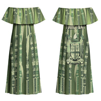 Personalised Fiji Language Week Sugarcane Masi Couples Matching Off Shoulder Maxi Dress and Long Sleeve Button Shirt Green Tapa Tribal Pattern