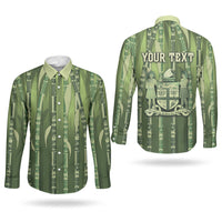 Personalised Fiji Language Week Sugarcane Masi Couples Matching Tank Maxi Dress and Long Sleeve Button Shirt Green Tapa Tribal Pattern