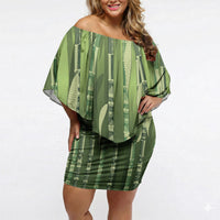 Personalised Fiji Language Week Sugarcane Masi Off Shoulder Short Dress Green Tapa Tribal Pattern