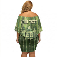Personalised Fiji Language Week Sugarcane Masi Off Shoulder Short Dress Green Tapa Tribal Pattern