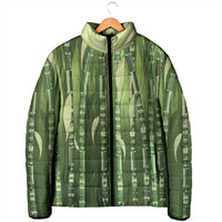 Personalised Fiji Language Week Sugarcane Masi Padded Jacket Green Tapa Tribal Pattern