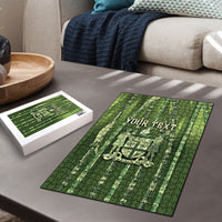 Personalised Fiji Language Week Sugarcane Masi Puzzle Green Tapa Tribal Pattern