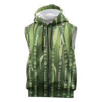 Personalised Fiji Language Week Sugarcane Masi Sleeveless Zip Hoodie Green Tapa Tribal Pattern
