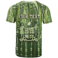 Personalised Fiji Language Week Sugarcane Masi T Shirt Green Tapa Tribal Pattern