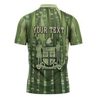 Personalised Fiji Language Week Sugarcane Masi Zipper Polo Shirt Green Tapa Tribal Pattern