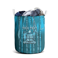 Personalised Fiji Language Week Sugarcane Masi Laundry Basket Blue Tapa Tribal Pattern
