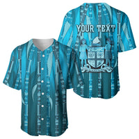 Personalised Fiji Language Week Sugarcane Masi Baseball Jersey Blue Tapa Tribal Pattern