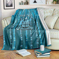 Personalised Fiji Language Week Sugarcane Masi Blanket Blue Tapa Tribal Pattern