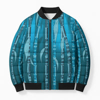 Personalised Fiji Language Week Sugarcane Masi Bomber Puffer Jacket Blue Tapa Tribal Pattern