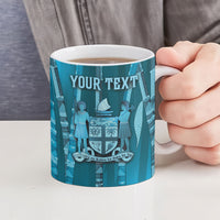 Personalised Fiji Language Week Sugarcane Masi Ceramic Mug Blue Tapa Tribal Pattern