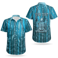 Personalised Fiji Language Week Sugarcane Masi Couples Matching Long Sleeve Bodycon Dress and Hawaiian Shirt Blue Tapa Tribal Pattern