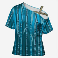 Personalised Fiji Language Week Sugarcane Masi Cross Shoulder Shirt Blue Tapa Tribal Pattern