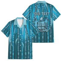 Personalised Fiji Language Week Sugarcane Masi Family Matching Mermaid Dress and Hawaiian Shirt Blue Tapa Tribal Pattern