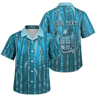 Personalised Fiji Language Week Sugarcane Masi Family Matching Mermaid Dress and Hawaiian Shirt Blue Tapa Tribal Pattern