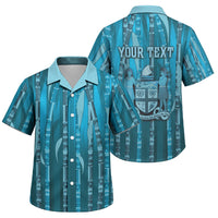 Personalised Fiji Language Week Sugarcane Masi Family Matching Summer Maxi Dress and Hawaiian Shirt Blue Tapa Tribal Pattern