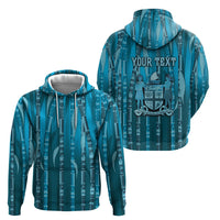 Personalised Fiji Language Week Sugarcane Masi Hoodie Blue Tapa Tribal Pattern