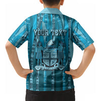 Personalised Fiji Language Week Sugarcane Masi Kid Hawaiian Shirt Blue Tapa Tribal Pattern