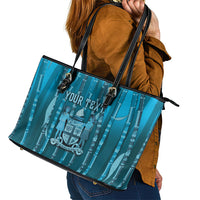 Personalised Fiji Language Week Sugarcane Masi Leather Tote Bag Blue Tapa Tribal Pattern