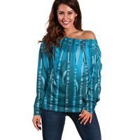 Personalised Fiji Language Week Sugarcane Masi Off Shoulder Sweater Blue Tapa Tribal Pattern