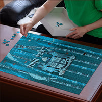Personalised Fiji Language Week Sugarcane Masi Puzzle Blue Tapa Tribal Pattern