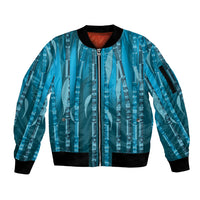 Personalised Fiji Language Week Sugarcane Masi Sleeve Zip Bomber Jacket Blue Tapa Tribal Pattern