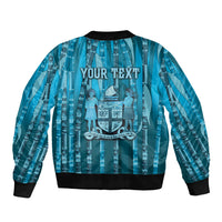 Personalised Fiji Language Week Sugarcane Masi Sleeve Zip Bomber Jacket Blue Tapa Tribal Pattern
