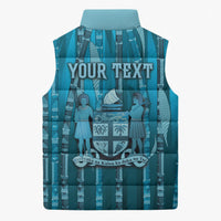 Personalised Fiji Language Week Sugarcane Masi Sleeveless Puffer Jacket Blue Tapa Tribal Pattern