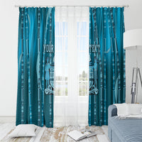 Personalised Fiji Language Week Sugarcane Masi Window Curtain Blue Tapa Tribal Pattern