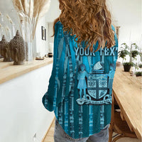 Personalised Fiji Language Week Sugarcane Masi Women Casual Shirt Blue Tapa Tribal Pattern
