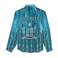 Personalised Fiji Language Week Sugarcane Masi Women Casual Shirt Blue Tapa Tribal Pattern