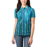 Personalised Fiji Language Week Sugarcane Masi Women Polo Shirt Blue Tapa Tribal Pattern